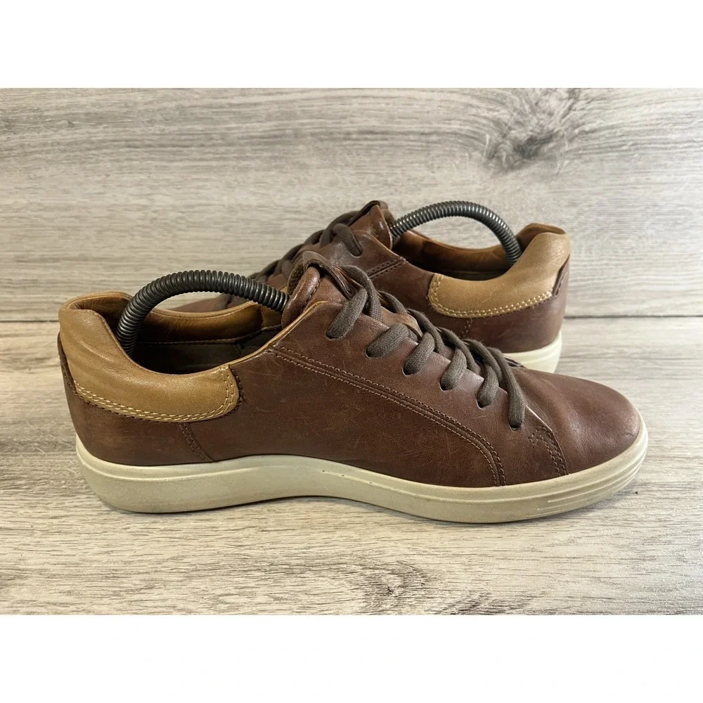Ecco Shoes Mens Sz 8 Sneaker Soft 7 Lace Up City EU‎ 42 Brown Leather Comfort